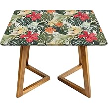 VVA Tropical Elastic Square Fitted Tablecloth Stain Wrinkle Resistant Reusable Washable Hawaiian Square Table Cloth for Family Dinner Patio Party Indoor Outdoor Fit Table up to 52"