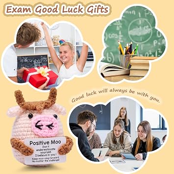 Positive Moo Good Luck Gifts Positive Crochet Animals Thank You Gifts for Colleagues/Teacher/Women Leavers Gifts Cute Stuff Graduation Gifts for Students