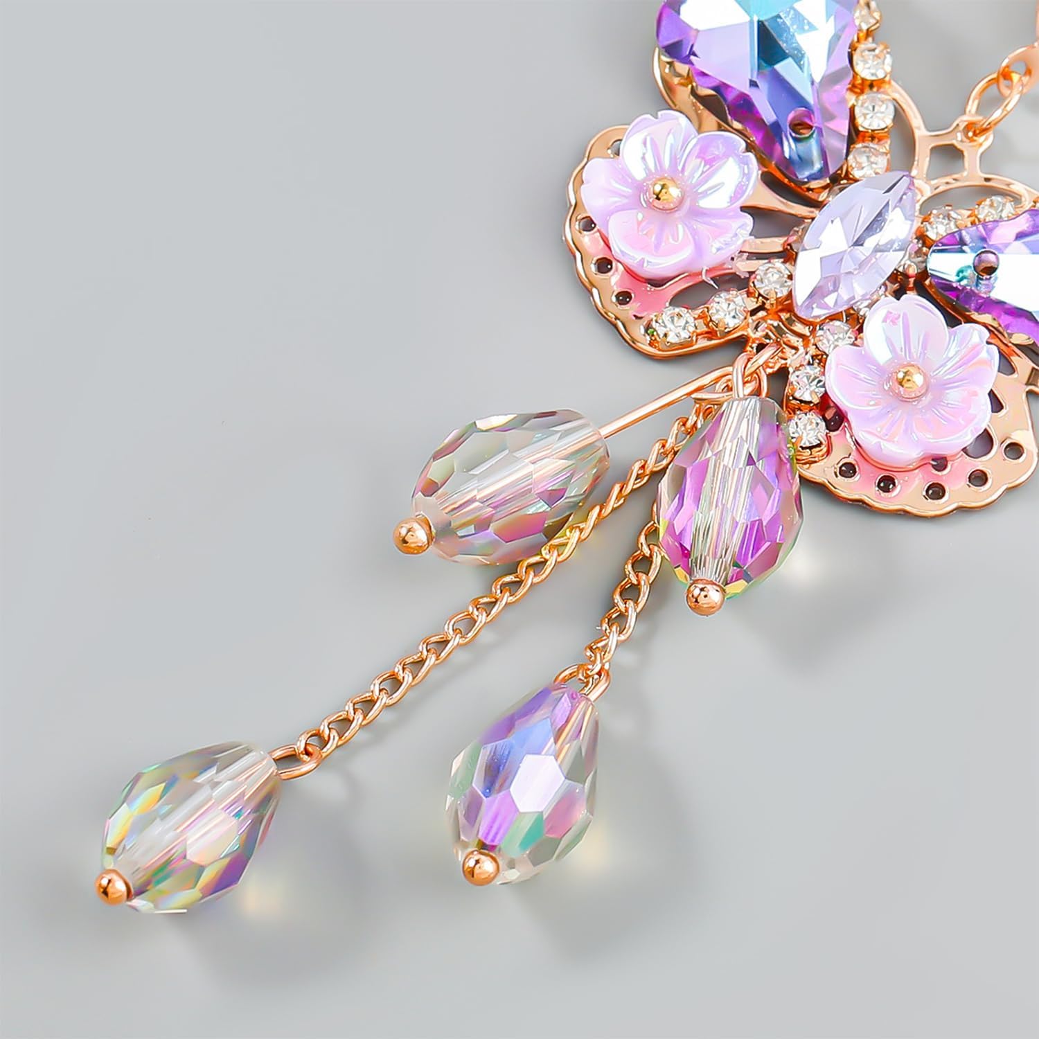 Purple Butterfly Tassel Style Zircon Earrings for Women Crystal Rhinestone Drop Earrings Long Butterfly Dangle Earrings Wedding Jewelry for Women - Image 5