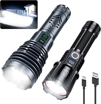 Super Bright LED Rechargeable LED Flashlight, 2700 High Lumens, 6 Modes & Zoomable, Waterproof, Powerful Handhled Tactical Flash Light for Camping,Hiking,Emergencies 2 Pack
