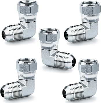 90 Elbow Straight Hydraulic Hose Adapter Fittings, 6500-06-06 3/8" Male JIC 9/16"-18 thread x 3/8" Female JIC 9/16"-18 thread Swivel Connectors x 5 pack