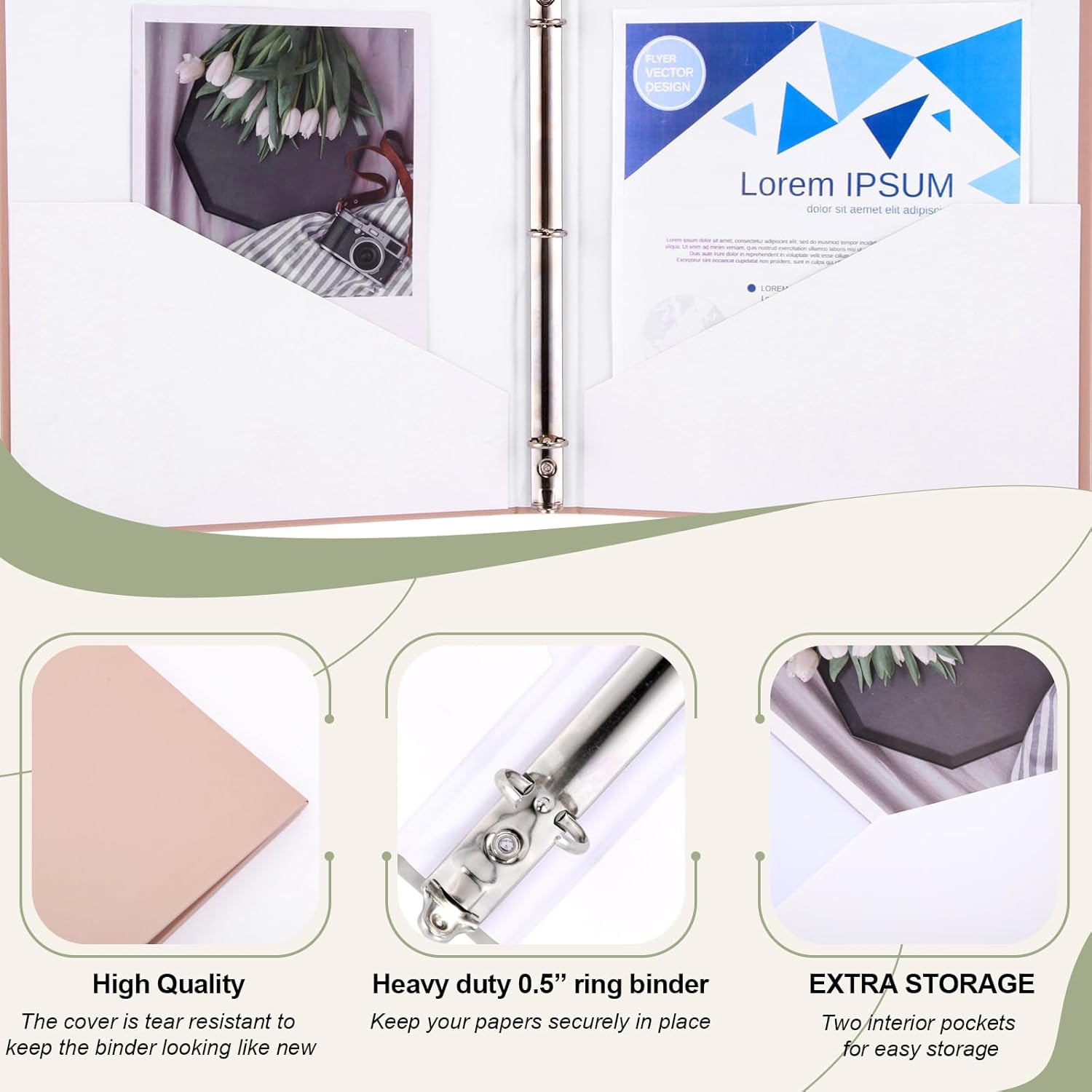 Cholemy 6 Pcs Heavy Duty 3 Ring Binder, Round Binders with 2 Inside Pockets, Holds 8.5" x 11" Paper, for Office Home and College Use(0.5 Inch,Classic Color)