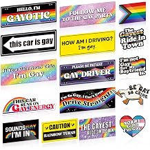 Yoppix 16PCS Funny Gay Pride Car Magnet, LGBT Rainbow Pride Prank Magnetic Bumper Sticker for LGBT Parade Decor, Truck, or Fridge