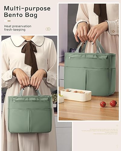 Miniatura 6 de Lonchera beige para mujeres y hombres, bolsa de almuerzo aislada, bolsa de almuerzo grande para el trabajo, bolsas de almuerzo reutilizables, lindas