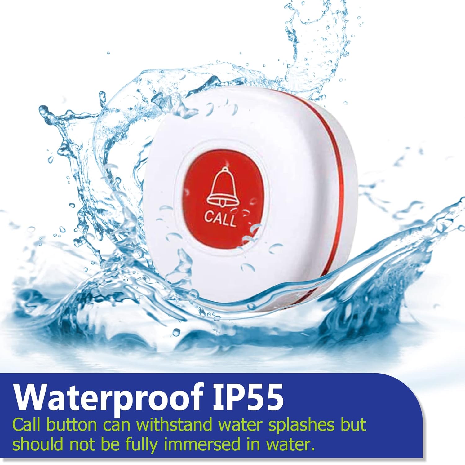 The call button is IP55 waterproof, capable of withstanding water splashes.