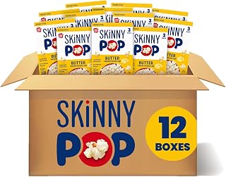 SkinnyPop Butter Microwave Popcorn, Made with Real Butter, Whole Grain Snack, (12 Boxes, 3 Bags per Box)