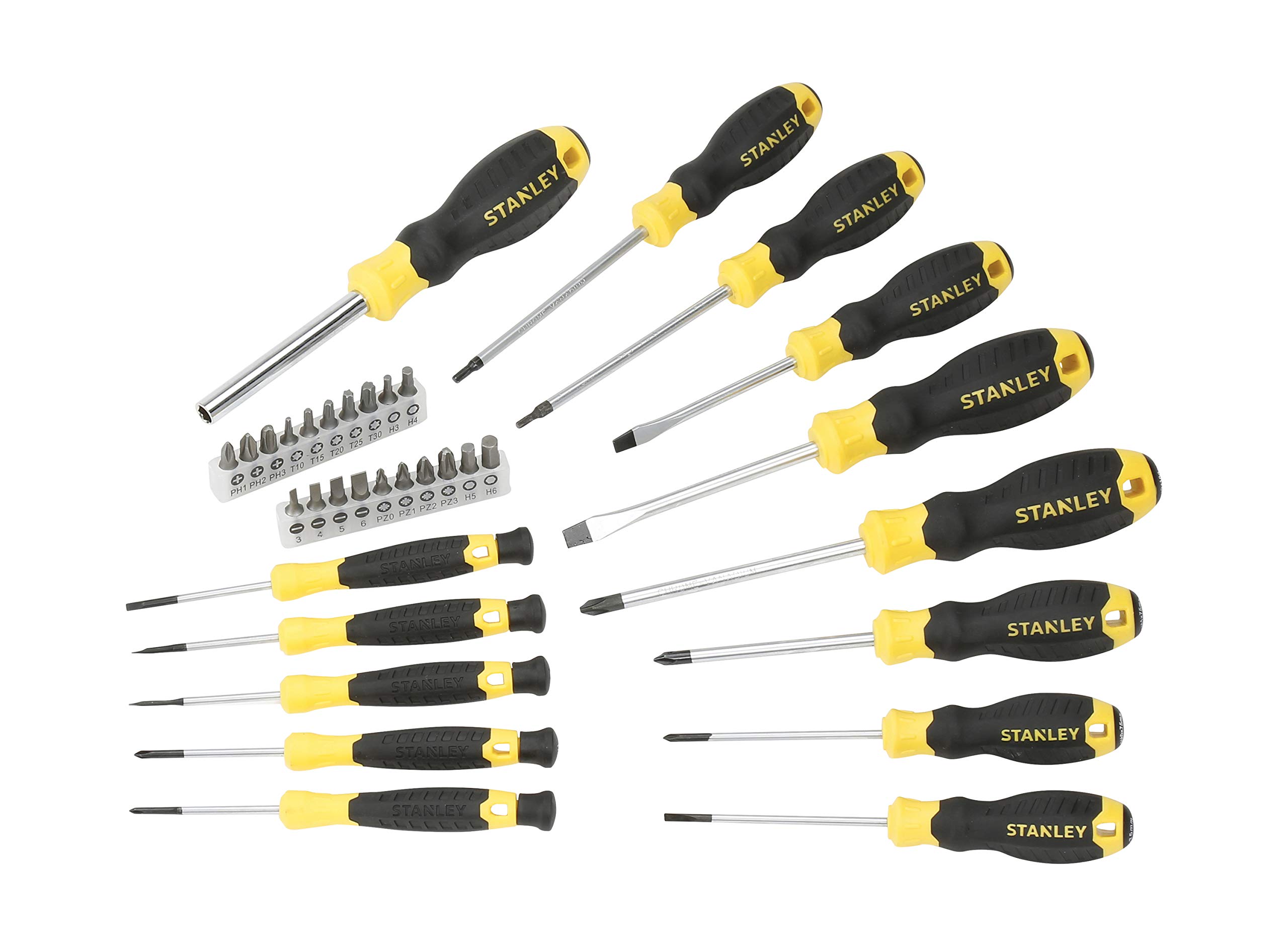 Stanley 7205 Sta-Xj Set 100 Con Le Punte Per I Metalli Titanio, Legno E Muratura E Inserti & Stht0-62141 Kit Serraggio Cacciaviti, Set Di 34 Pz