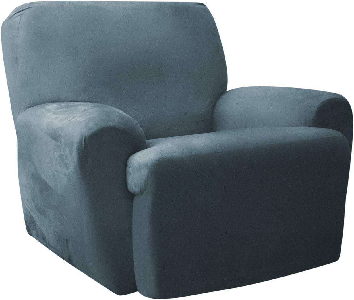 Zenna Home, Slate Blue Furniture Cover: Stretch Plush 4-Piece Recliner Slipcover (EFCRSTNV)