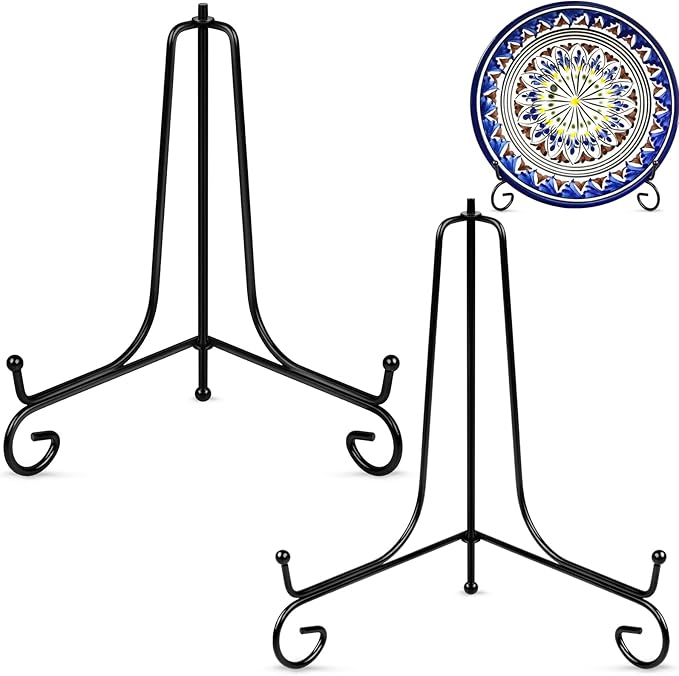 2 Pack Plate Stands - Metal Frame Holder & Artwork Display, 8 Inch Picture Frame Stand for Tabletop Art, Photo & Platter