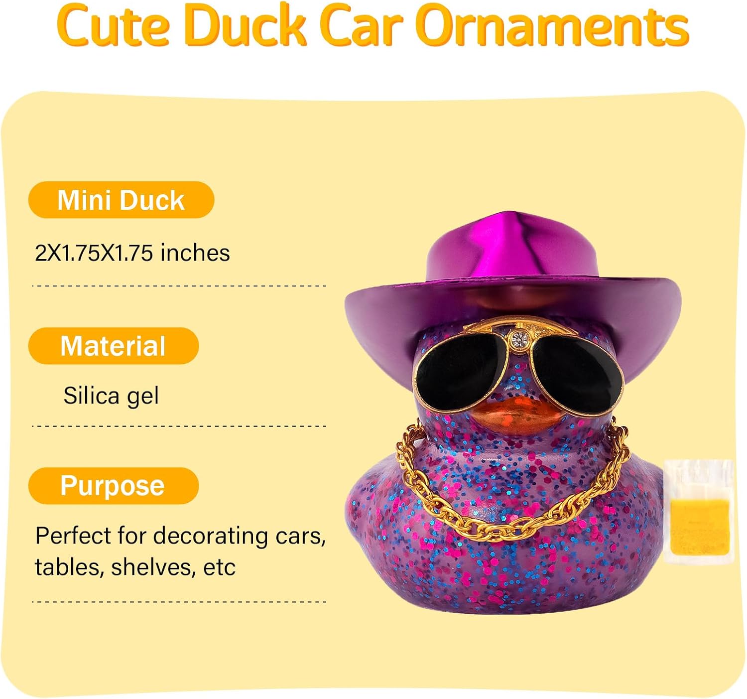 wonuu Car Decorations Beer Rubber Ducks, Dashboard Rubber Ducky for Car Ornament Cute Duck with Laser Cowboy Hat, Glasses, Necklace, Golden Beer-Purple