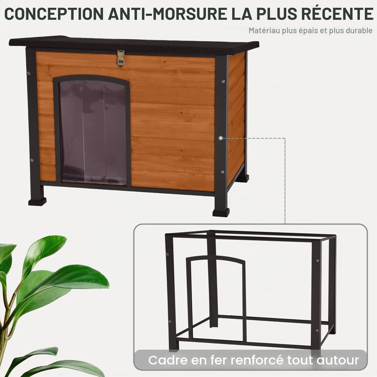 Seiyierr Niche pour chien avec doublure isolée, Niche pour chien résistante aux intempéries pour l'intérieur et l'extérieur, adaptée aux petits, moyens et grands chiens avec cadre en fer tout rond