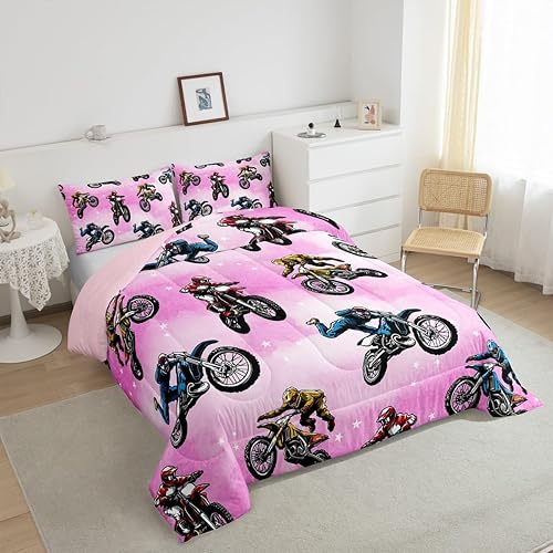 Miniatura 6 de Erosebridal Juego de edredón de motocross para niños, adolescentes, juego de ropa de cama de deportes extremos para niñas, edredón acolchado de