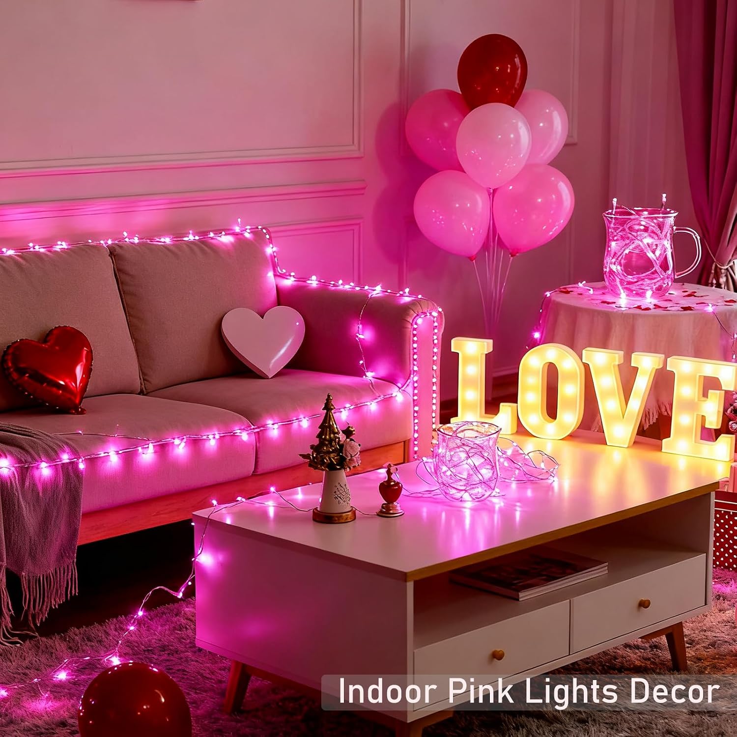 33ft 100 LED Romantic Pink Plug in String Lights Indoor Aesthetic Decor image 4