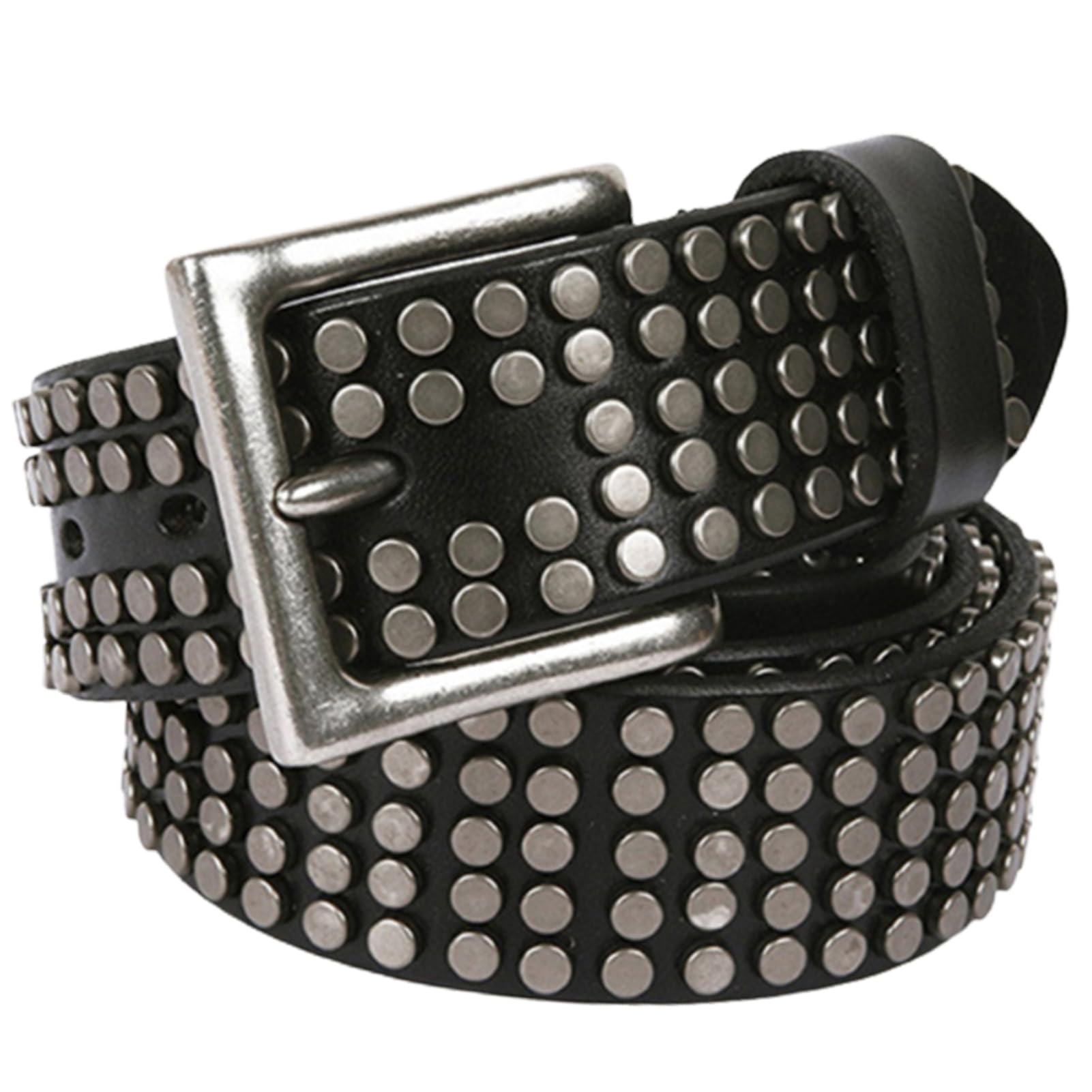 Ceinture en Cuir à Rivets Style Tendance Motif Circulaire Clouté Boucle à Griffes Réglable Ceinture Punk Rock pour Les Loisirs(115cm/waist:39", Black)
