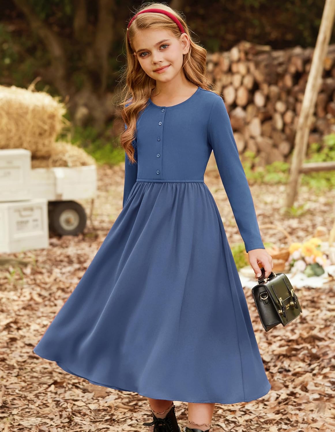 GRACE KARIN Girls Spring Long Sleeve Dresses Girl Casual Maxi Dress with Pockets Kids Formal Party Dress - Image 8