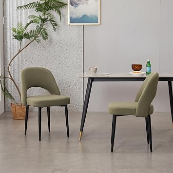 Modern Dining Chairs, Fabric Upholstered Accent Kitchen Chairs with Comfy Padded Seat & Sturdy Metal Legs, Side Farmhouse Chairs for Dining Room, Living Room, Restaurant Green, Set of 2