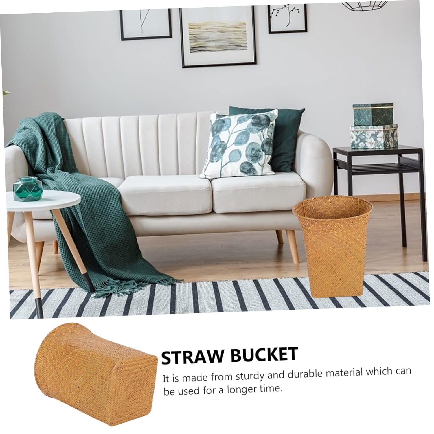 1pc Capacity Straw Woven Storage Basket Multi-Functional Decorative Container for Home Office and Craft Organization Chic and Lightweight Design Light Brown
