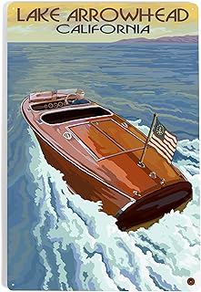 12x18 Inch Metal Sign, Lake Arrowhead, California, Wooden Boat