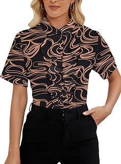 Vrtige Women's Ruffle Front Collar Neck Button Down Short Sleeve Blouse Shirt Top
