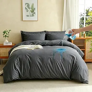 Waterproof Duvet Cover King Size 90'' x 106'' with Zipper and Pillowcases, Washable, Reusable, Gray