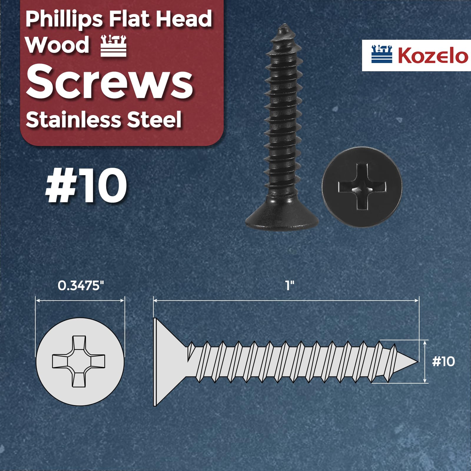 Kozelo 100pcs Phillips Flat Head Wood Screws - Image 2