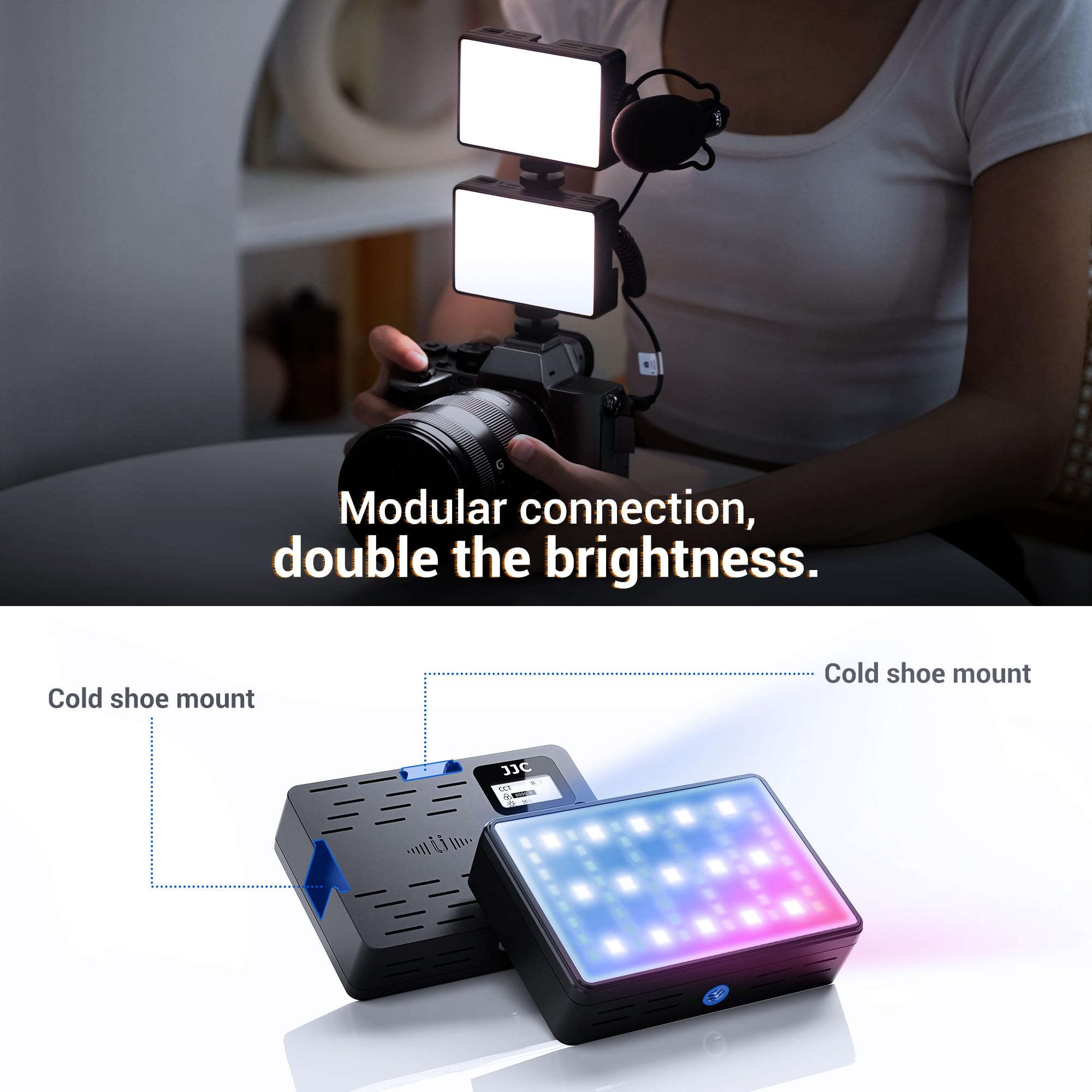 JJC Luce Video RGB Magnetica, Pannello LED Portatile per Sony ZV-E10/ZV-1 II/ZV1F/A6400/A6600/A7C/A7SIII, 2500K-8500K Colori Completi 360°, 24 Effetti, Mini Camera Vlogging Luce 2600mAh Ricaricabile