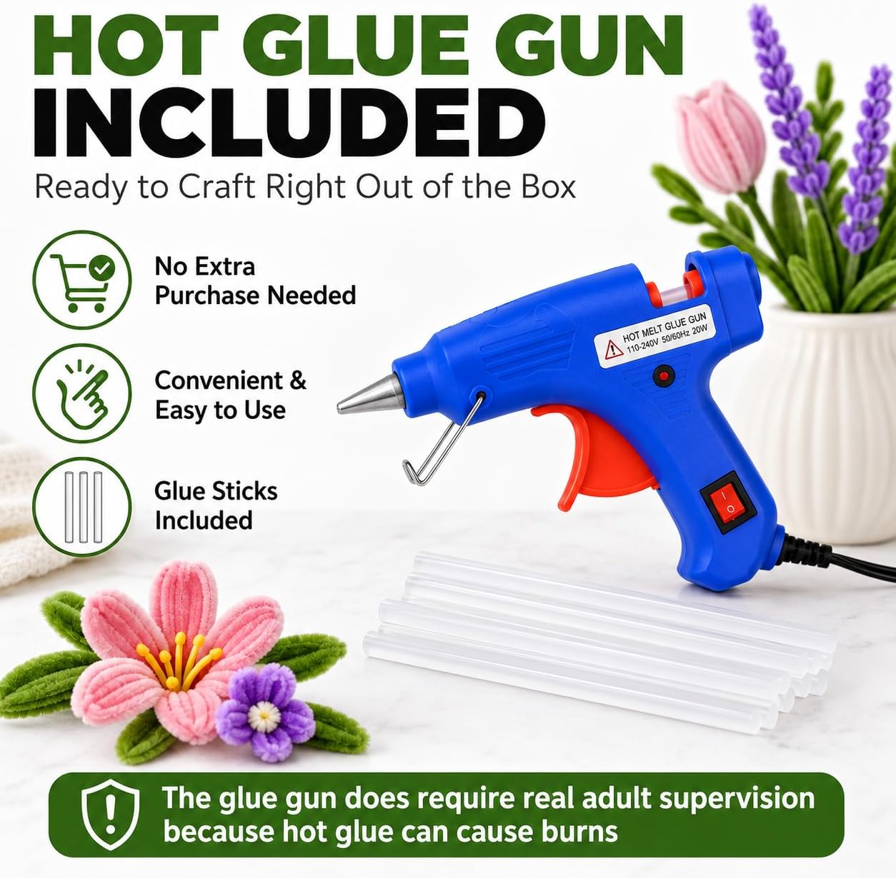 800Pcs Pipe Cleaner Flower Kit with Hot Glue Gun, 13 Colors Chenille Stems