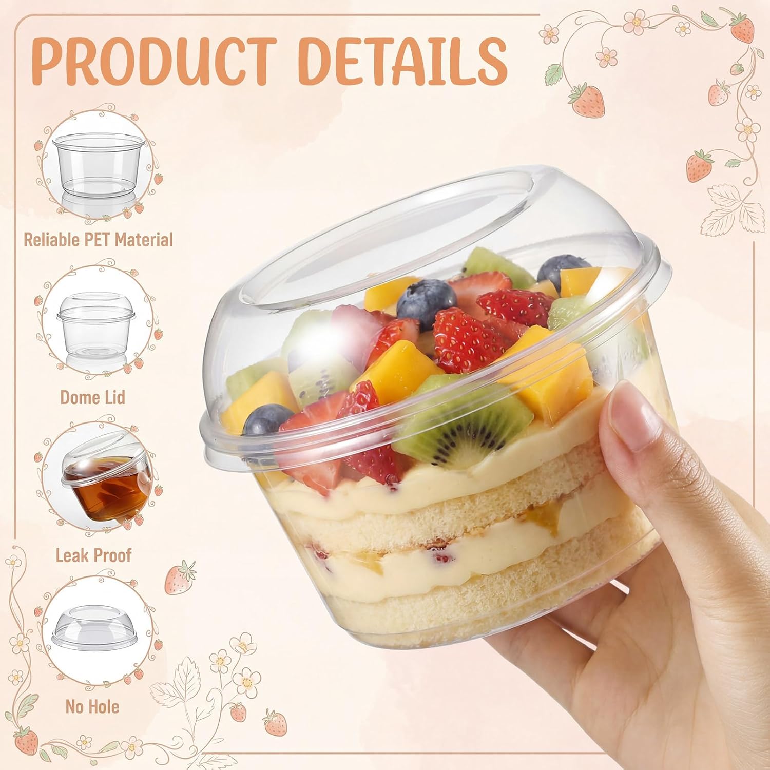 Jingmore 100 Pack 16 oz Plastic Acai Bowls with Dome Lids Disposable Clear Dessert Cups Party Serving Bowls Party Containers for Yogurt Parfaits Snacks Cakes Fruits