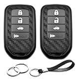 INFIPAR 2pcs Compatible with Honda Accord Civic CR-V HR-V Pilot CR-Z Fit Ridgeline Crosstour Odyssey Insight Carbon Fiber Looks Key Fob Cover Case Key Chain Protector Keyless Remote Holder