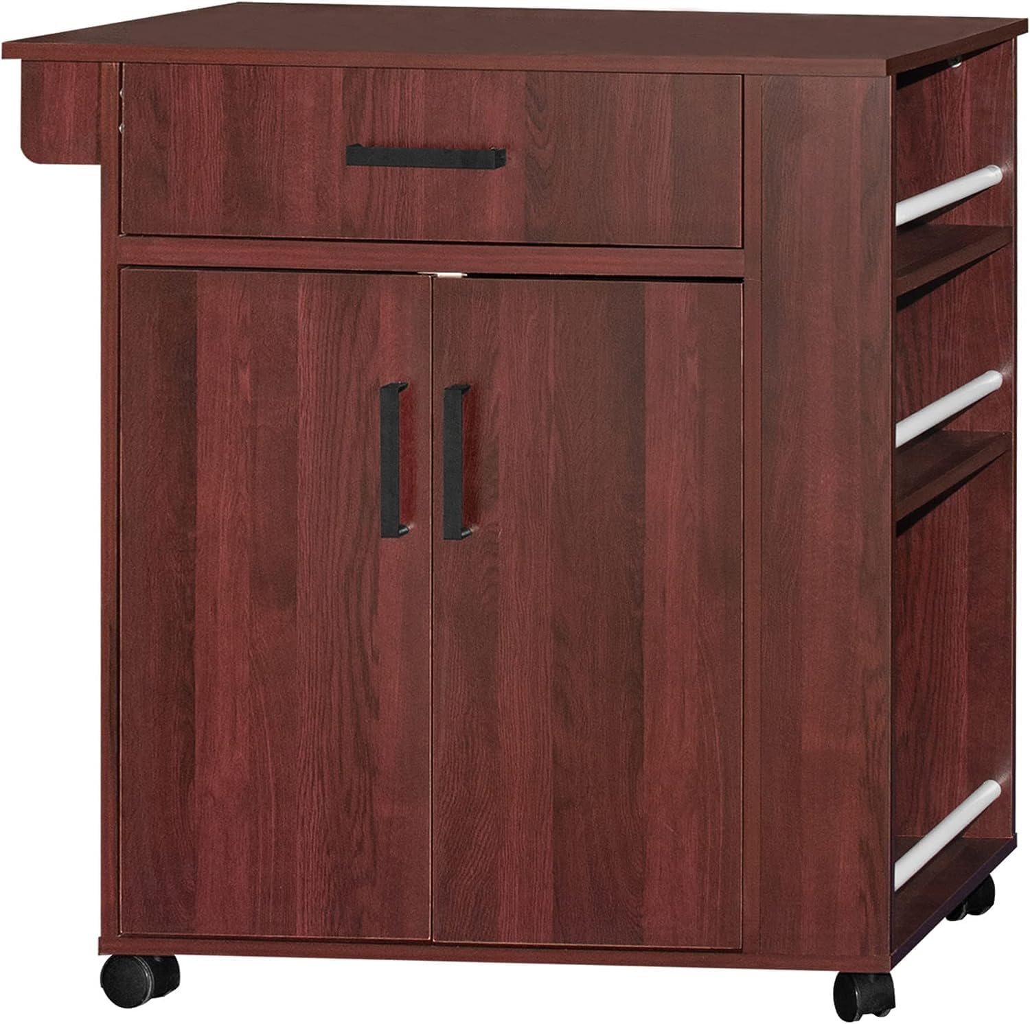 Woodpeckers Furniture And Mattress Shelby Rolling Kitchen Cart with Storage Cabinet Mahogany