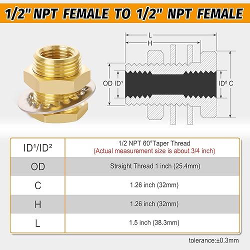 Vista 38 de KOOTNAS - Paquete de 2 accesorios de mamparo de latón macizo, conector de latón recto macho de 1 pulgada con anillo ondulado de metal, longitud