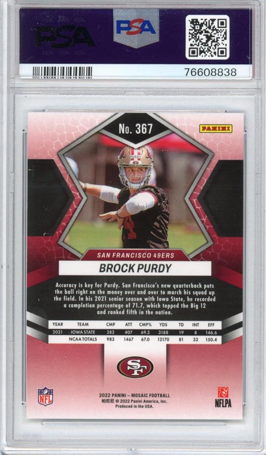 Graded 2022 Panini Mosaic Brock Purdy #367 Rookie RC Football Card PSA 10 Gem Mint