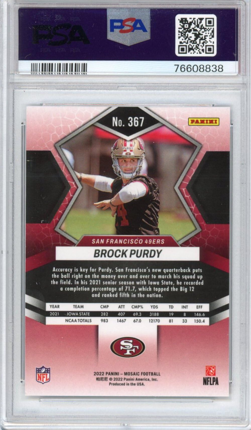 Amazon.com: Graded 2022 Panini Mosaic Brock Purdy #367 Rookie RC