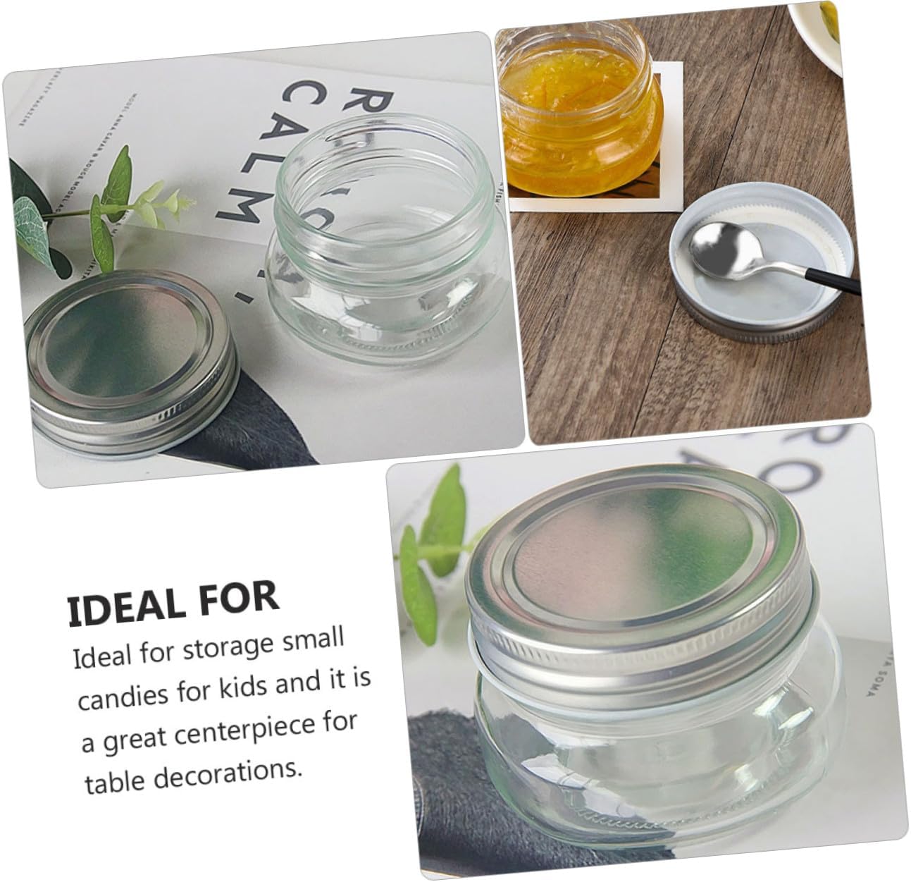 4pcs 150ml Glass Candy Jar with Aluminum Lid, Flat round Xmas Candy Storage Container for Holiday Party and DIY Decoration