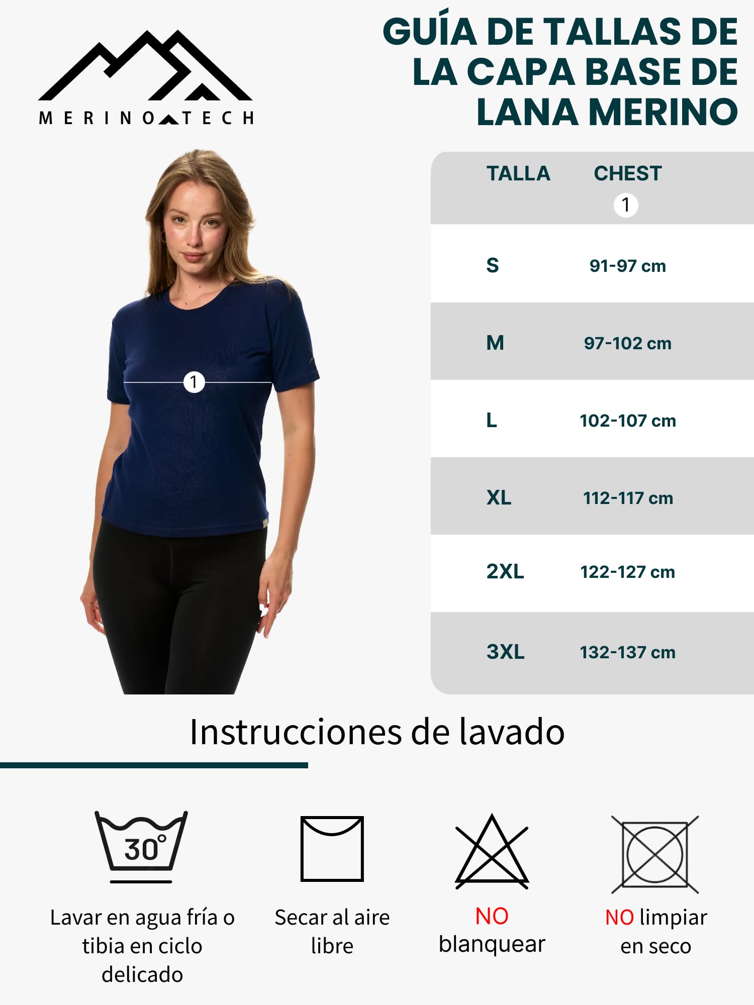 Merino.tech Camiseta Lana Merino Mujer — 100% Merino Lana Camiseta Interior Mujer con Calcetines