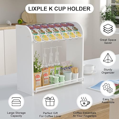 Miniatura 4 de Lixple Organizador de cápsulas de café para encimera, soporte de bambú para tazas K, organizador de estación de café de fácil montaje para barra de