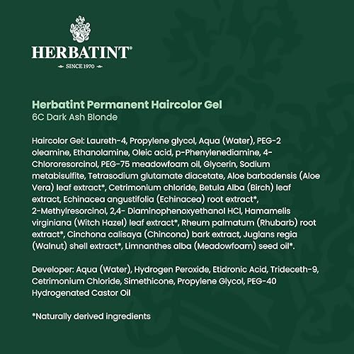 Miniatura 7 de Herbatint - Coloración permanente en gel sin alcohol y vegana, color 6C rubio ceniza oscuro, cubre el 100 % de las canas, 4.56 onzas líquidas