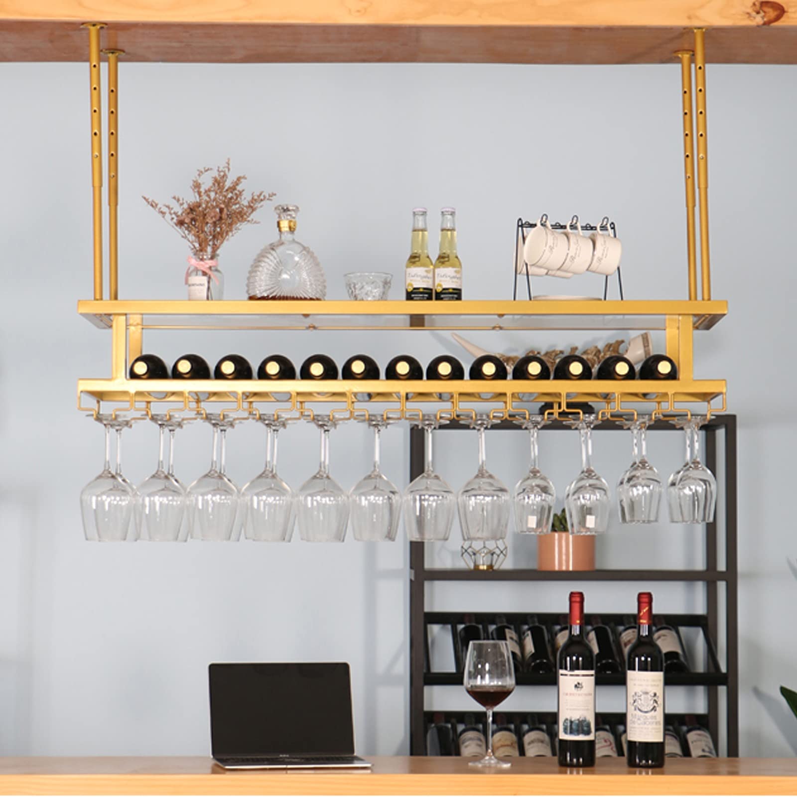 Support organisateur de cintre de vin inversé plafond bar