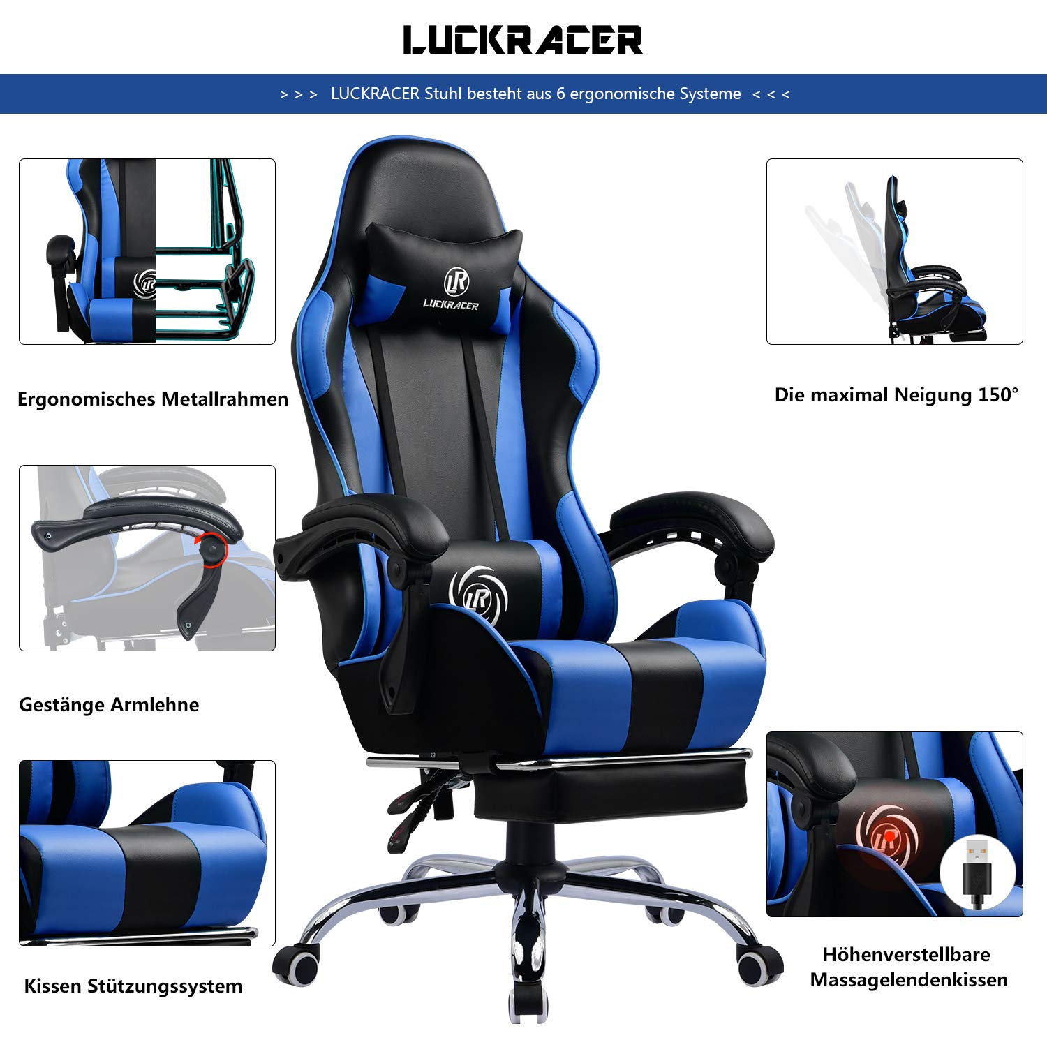 Amazon.co.jp: LUCKRACER ゲーミングチェア ゲーミングチェア