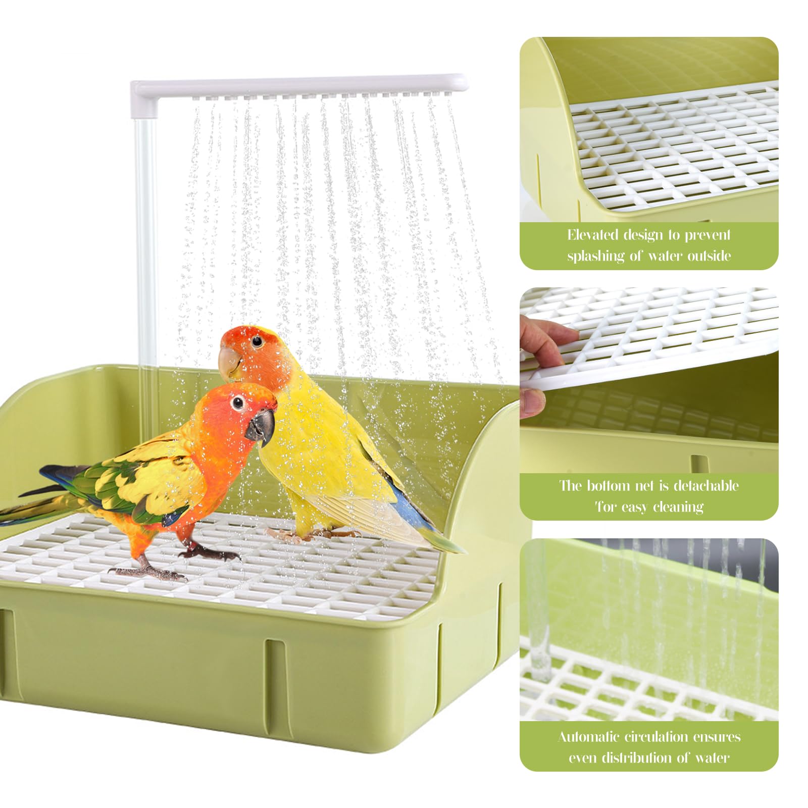 Baignoire automatique pour perroquet, grande fontaine d'intérieur avec eau courante, contient USB et pompe, pour oiseaux de compagnie, gris africain, calopsitte, conure, perruche, inséparable (vert)