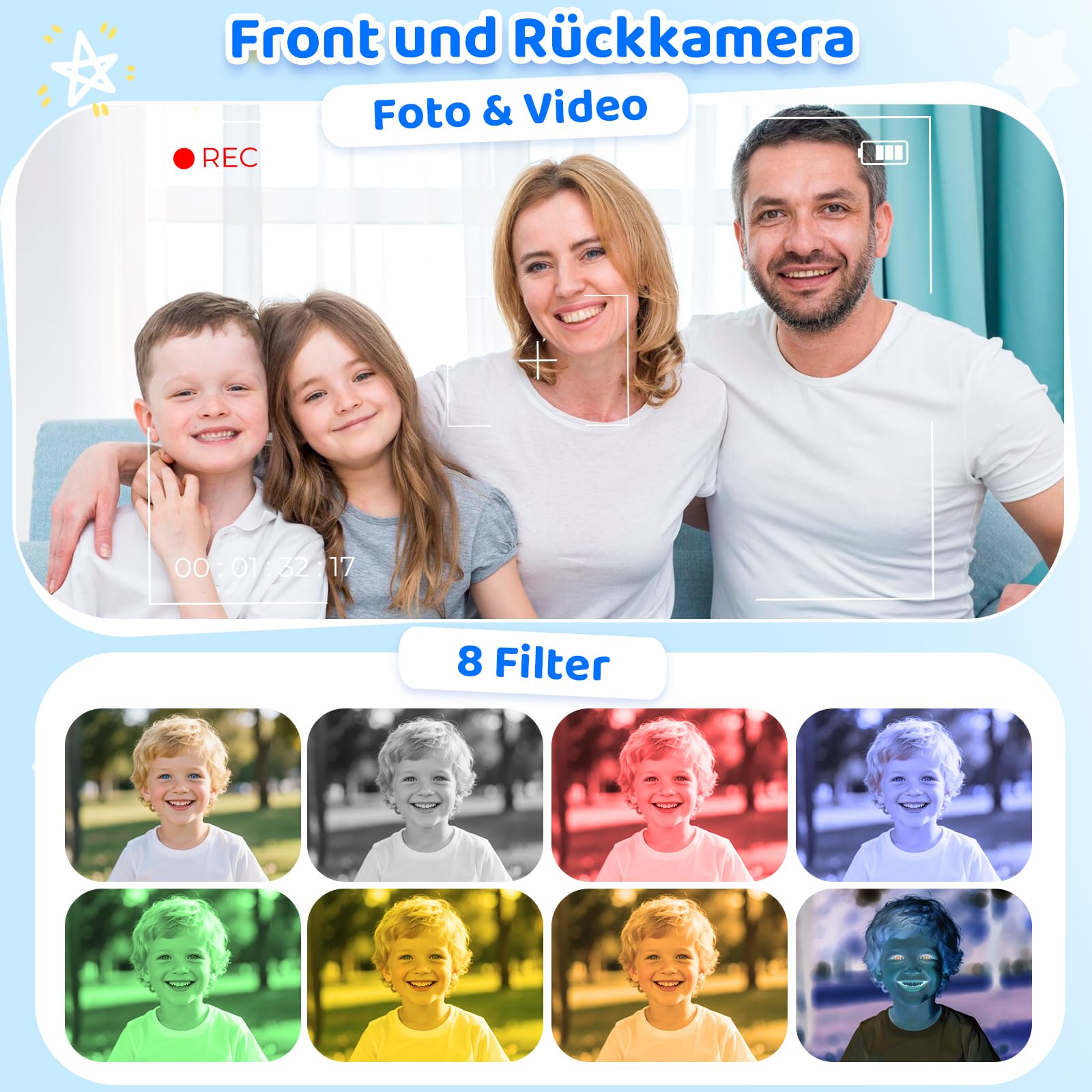 CHAKEYAKE Kinder Handy, 4G Ohne Vertrag Kinder Smartphone Mit Telefonieren, Touchscreen, Dual Kamera, Lernfunktionen, Musikplayer, Geschenk Für Jungen Mädchen 3–9 Jahre Blau