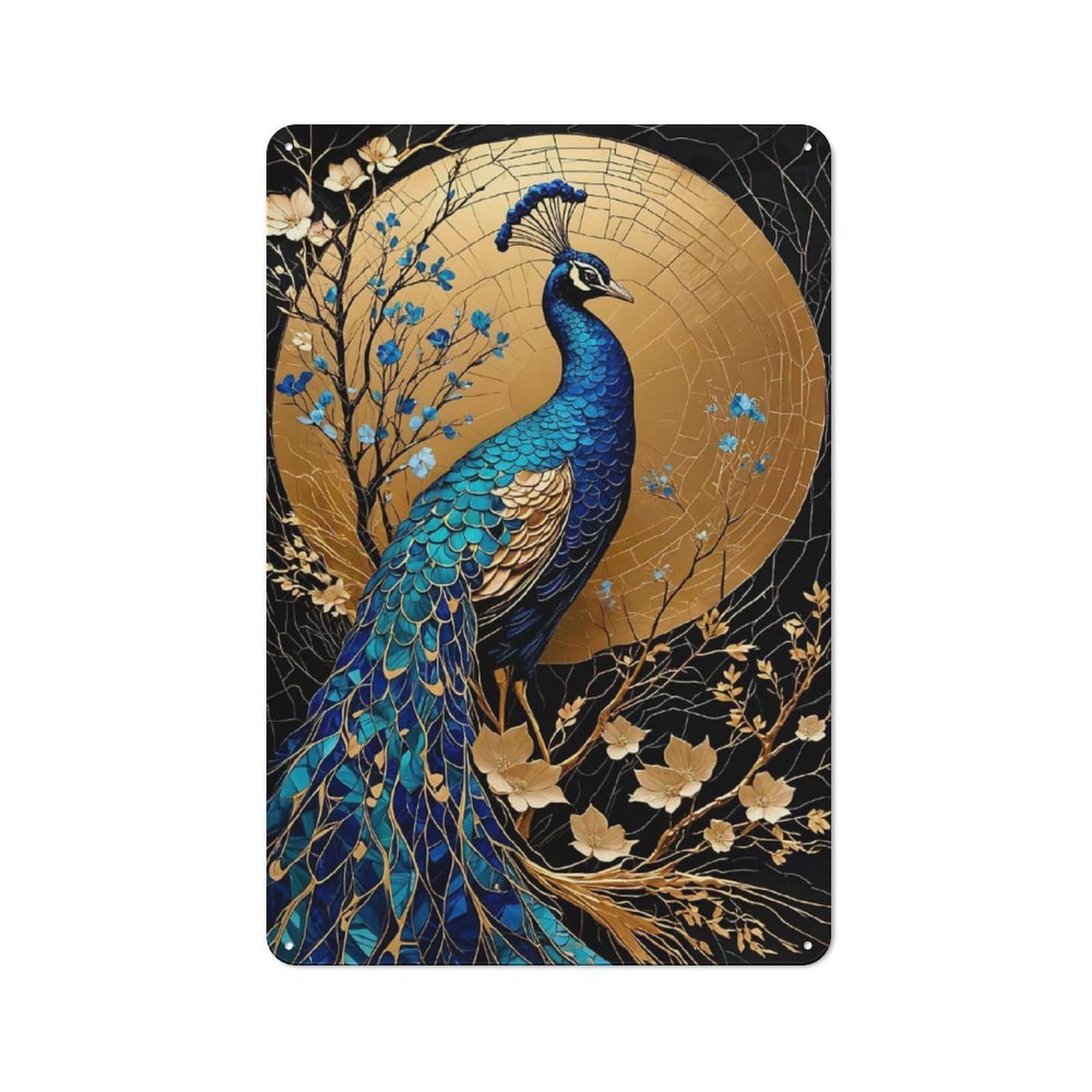 Junmoney Peacock Kintsugi Art Vintage Metal Plaque 30X20cm For Workshop Wall, For Kitchen And Home Bar Decor, For Home Office And Studio Walls