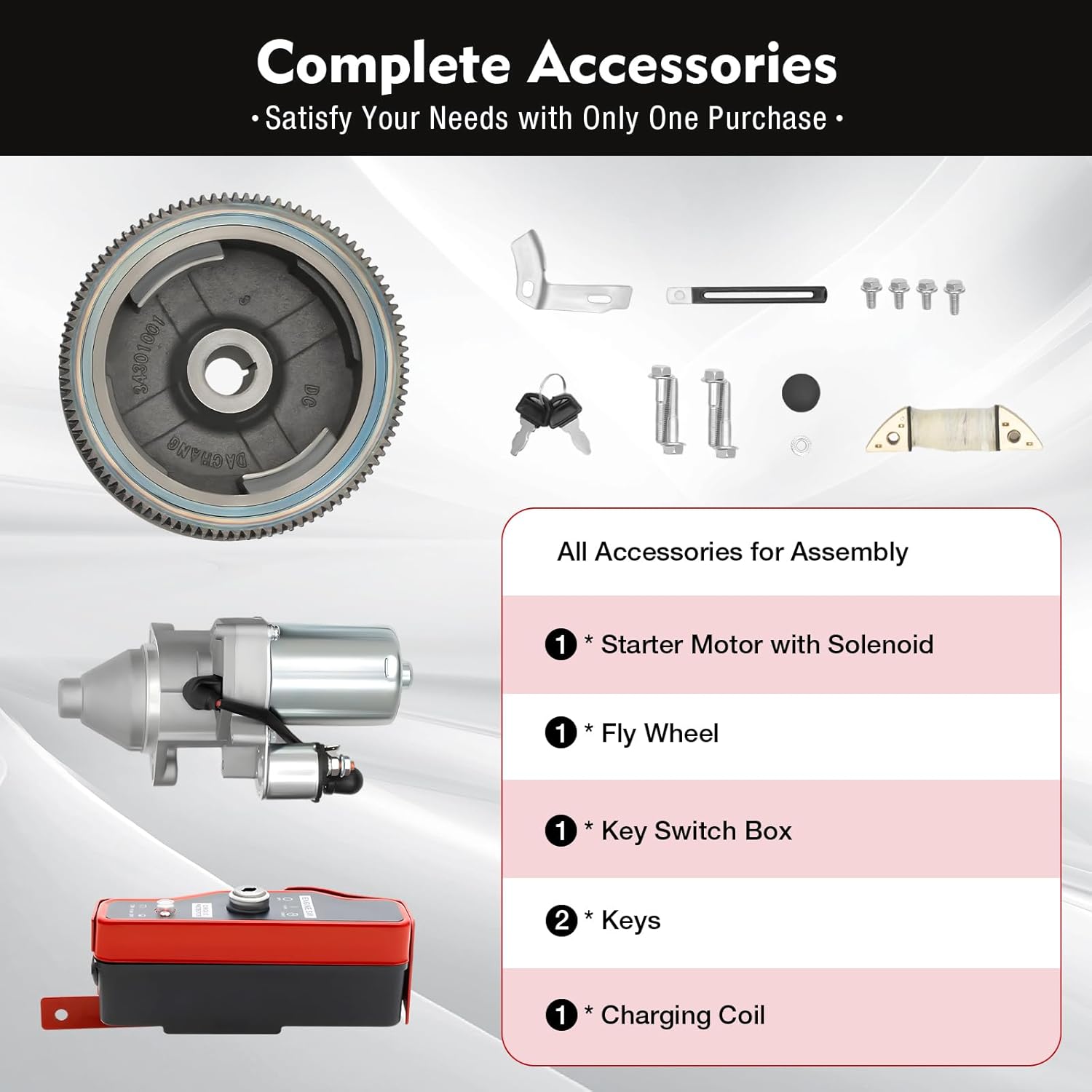 Electric Start Conversion Kit for Honda GX340 GX390, Flywheel Kit with Solenoid, for Honda GX340 11HP GX390 13HP Electric Starter Motor with Charging Coil