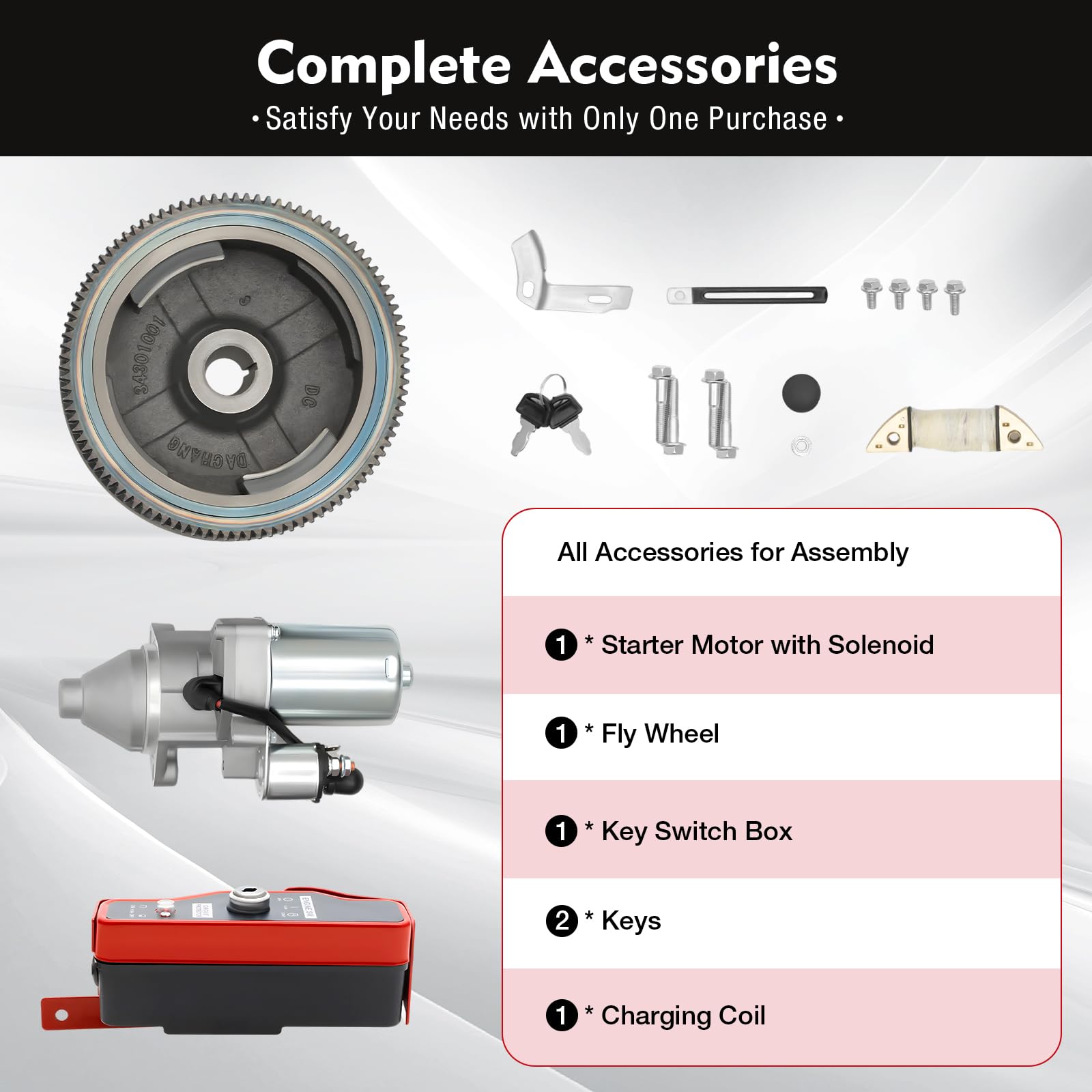 Kit avviamento elettrico motore per Honda GX340 11HP & GX390 13HP – 12 V, alluminio, avviatore, avviatore, kit di accensione, volano, interruttore chiave, bobina, copertura ventola