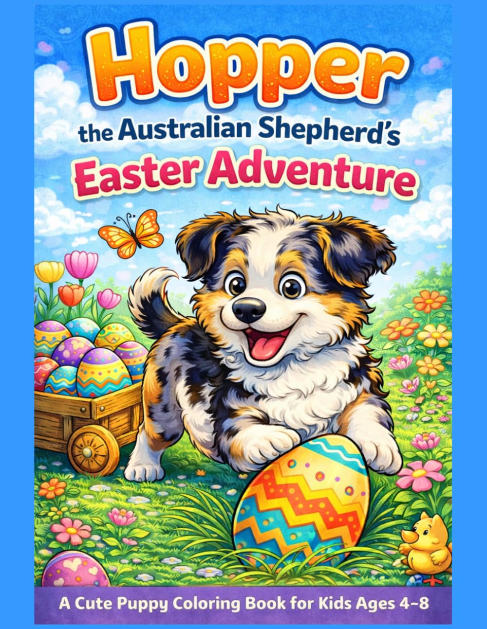 Hopper the Australian Shepherd's Easter Adventure: A Cute Puppy Easter Coloring Book for Kids Ages 4–8