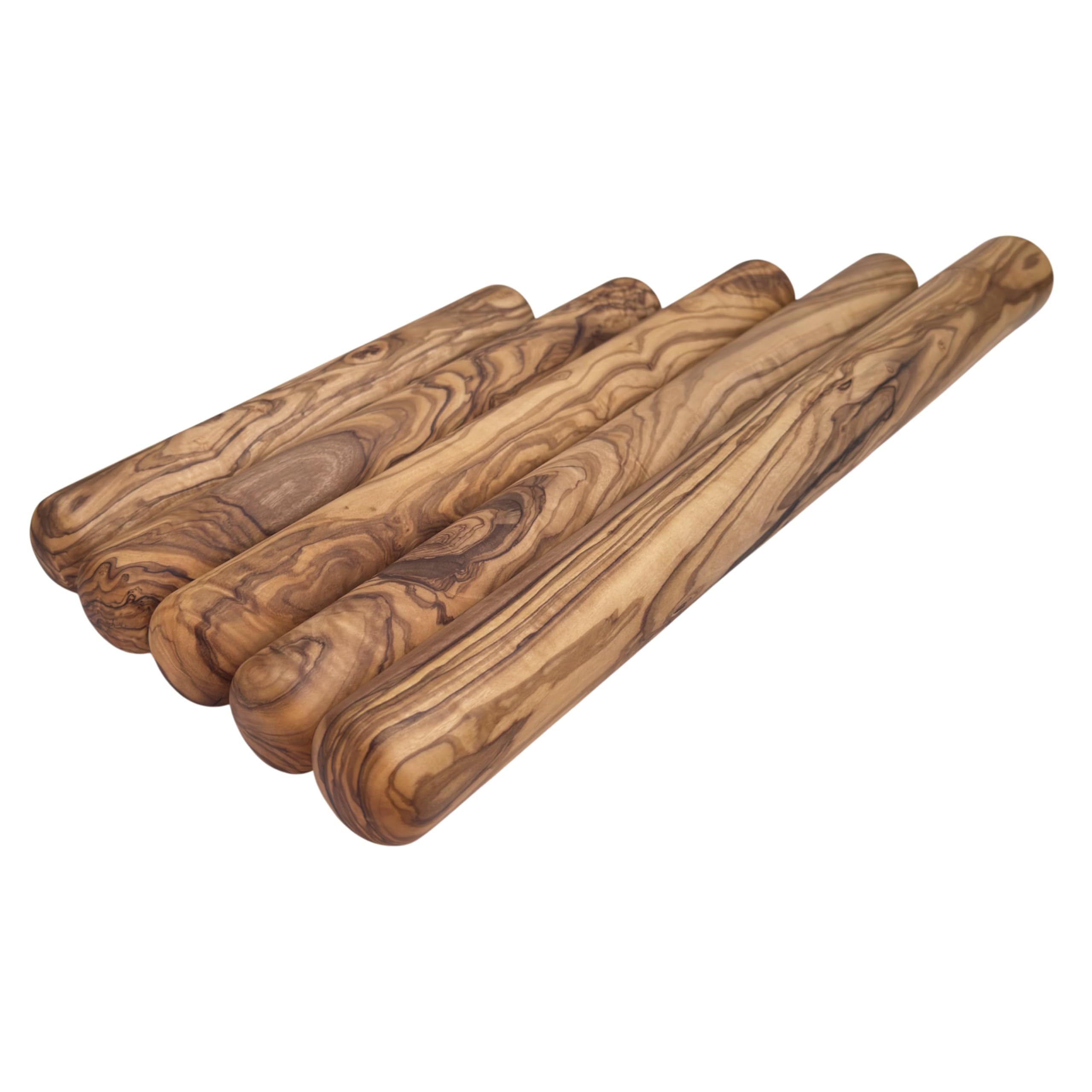 Nudelholz aus Olivenholz „Harmonie“ Ø 4 cm – Teigroller mit abgerundeten Enden, Holz Teigrolle für Backen, Pasta & Pizza (Länge: 45 cm)