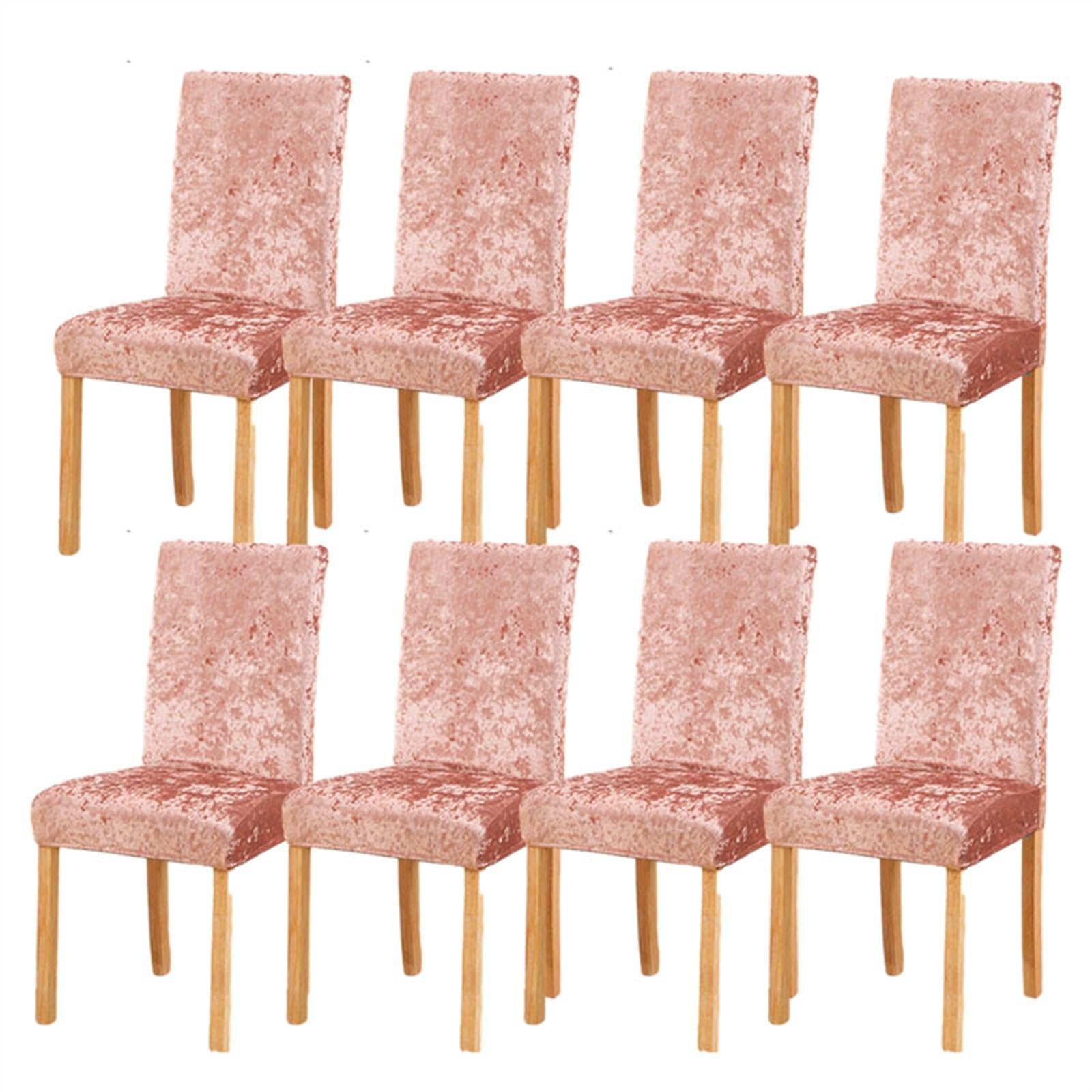 Chair covers, Crushed Velvet Dining Chair Covers,Stretch Removable Washable Dining Chair Slipcover Super Soft Protector for Seat Covers for Wedding Party Dining Room Home Decor (Color : Pink, Size : 8