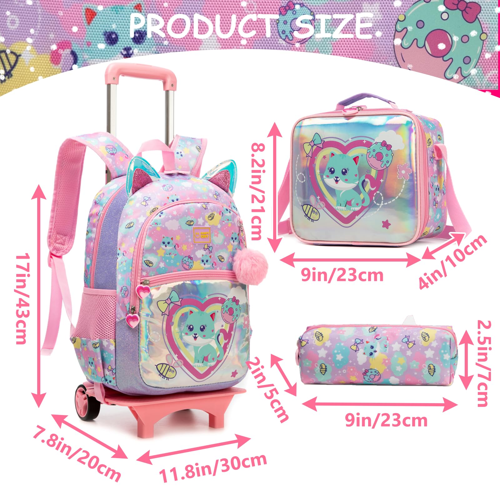 17" Mochilas Escolares con Ruedas Carro Niña Mochila Escolar