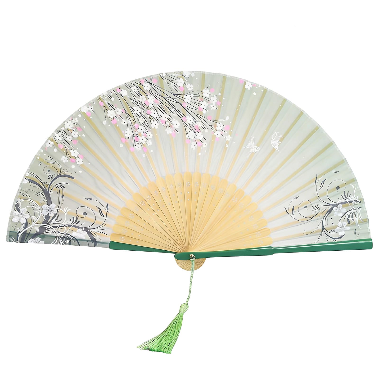 Zxfdsfdbnm Artistic Handcrafted Fan with Flowing Tassels Imitation Silk Foldable Handheld for Gift and Interior Decors Traditional Chinese