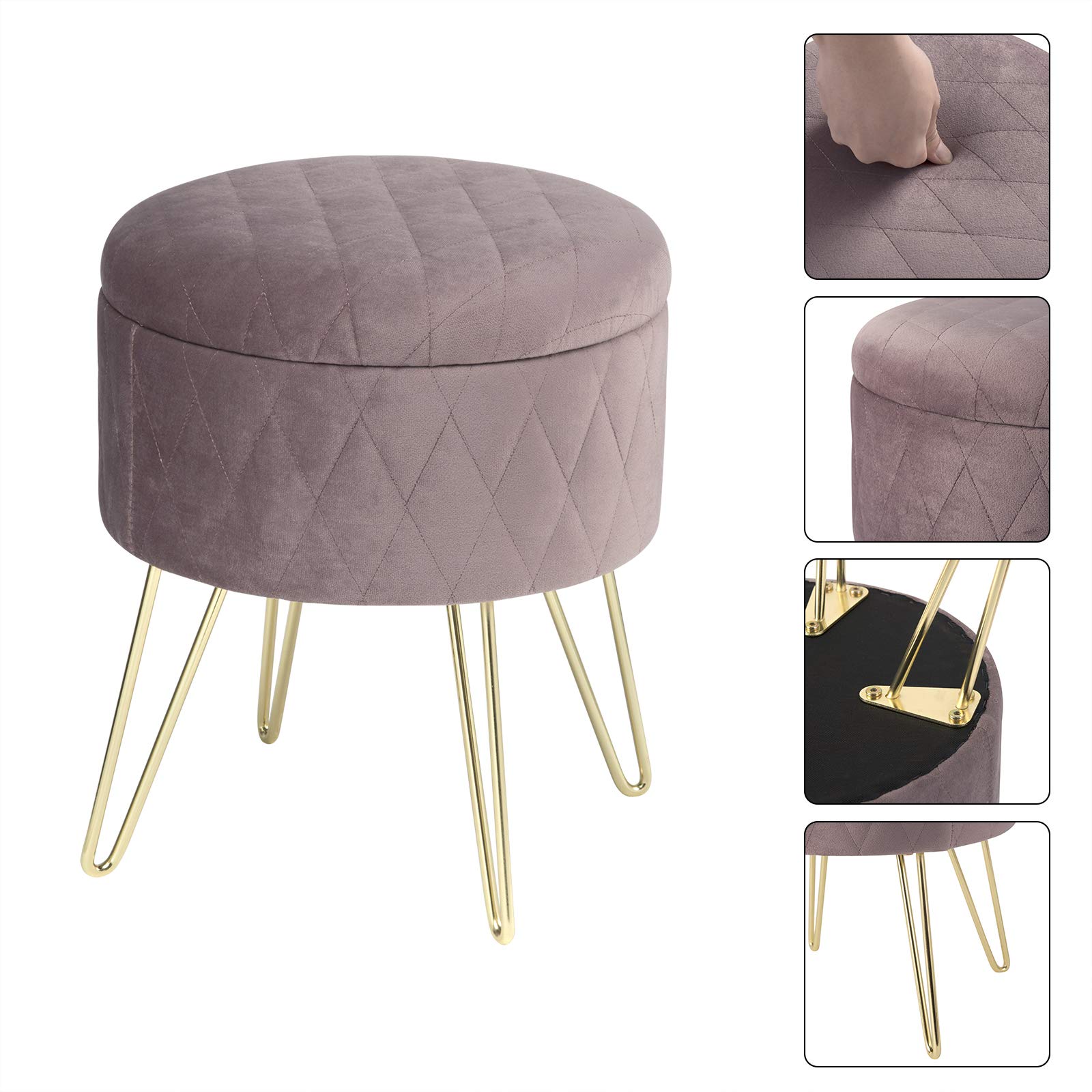 WOLTU Sgabello Contenitore Basso - Velluto Verde Scuro, Poggiapiedi, Per Ingresso O Salotto, Gambe Metalliche
